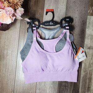 NWT Just Be Women's Seamless Racerback Sports Bra Bundle Size Medium Purple Gray